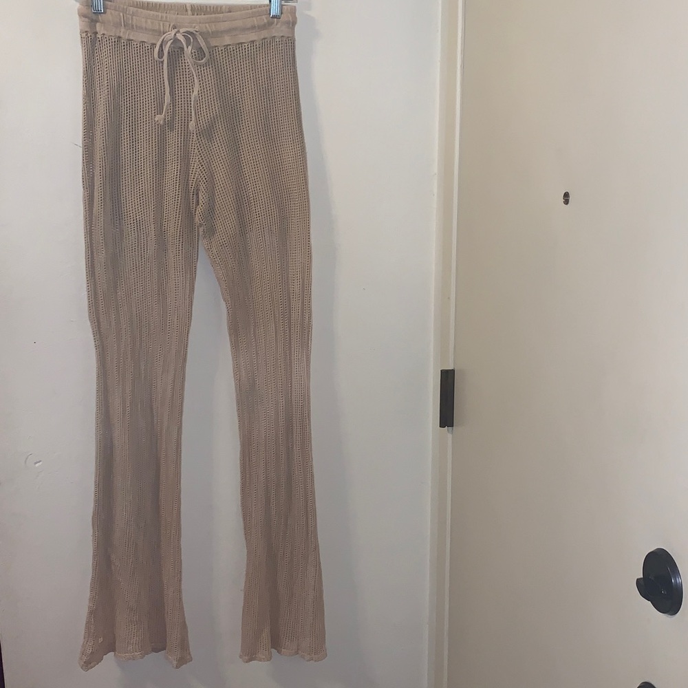 T Party Fashion beige open knit pants- Small